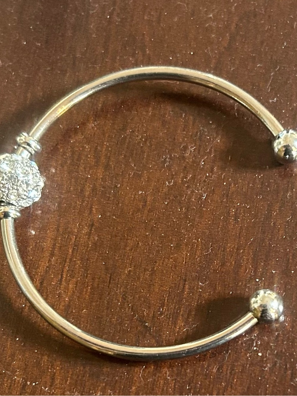 Silver-Tone Open Bangle Bracelet with Pave Swarovski accent